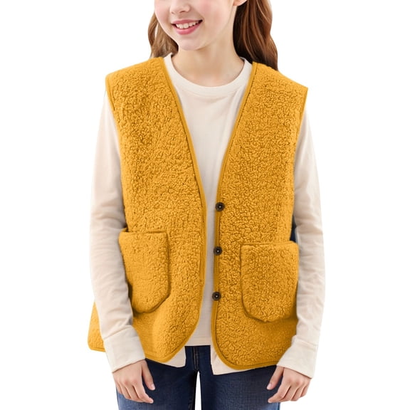 Kids Fuzzy Vest Zipper Yellow Vest Kids Soft Cozy Girls Fall Vest Boys Vest Jacket 9-10 Years