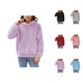 thumbnail image 1 of Kids Fuzzy Hoodie Long Sleeve Fall Winter Plain Cute Bear Ear Hooded Sweatshirt with Pockets Boys Girls Pullover Tops, 1 of 1