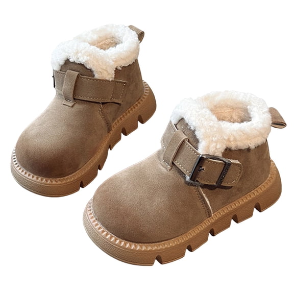 Kids Fuzzy Snow Boots Casual Round Toe Boys Girls Hook and Loop Winter Booties Platform Antislip Warm Ankle Boots 10 Little Kid Khaki