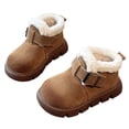 thumbnail image 1 of Kids Fuzzy Snow Boots Casual Round Toe Boys Girls Hook and Loop Winter Booties Platform Antislip Warm Ankle Boots 12 Little Kid Coffee, 1 of 8