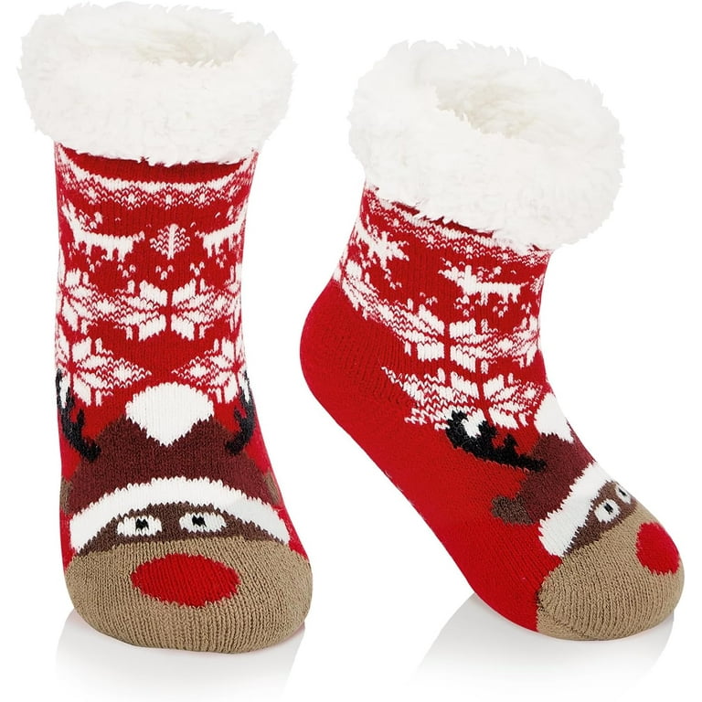 Kids Fuzzy Socks with Grips Toddler Slipper Socks Baby Christmas