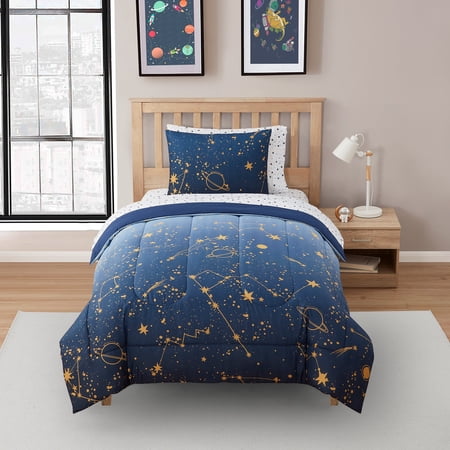 Kids Galaxy Bed in a Bag 5 Piece Comforter, Sham & Sheet Set Twin