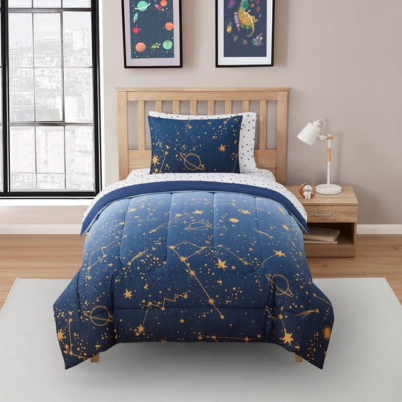 Kids Galaxy Bed in a Bag 5 Piece Comforter, Sham & Sheet Set Twin