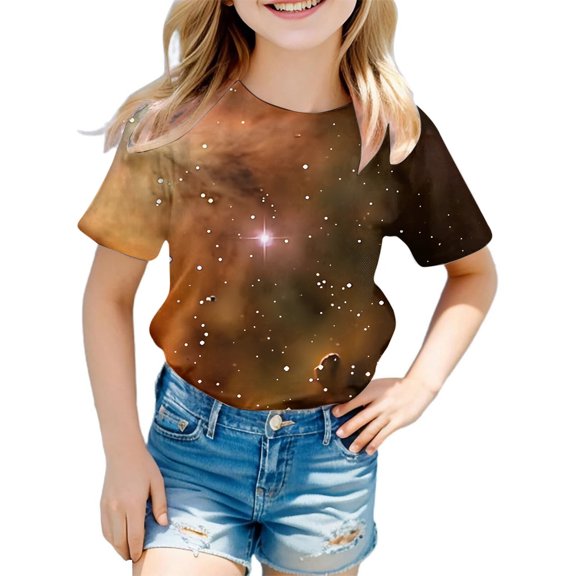 Kids Galaxy Clothes Graphic Printed Short Sleeve Basic Tees Fancy Comfy Breathable Tops Tee Clothes for Children,E,6-7 Years