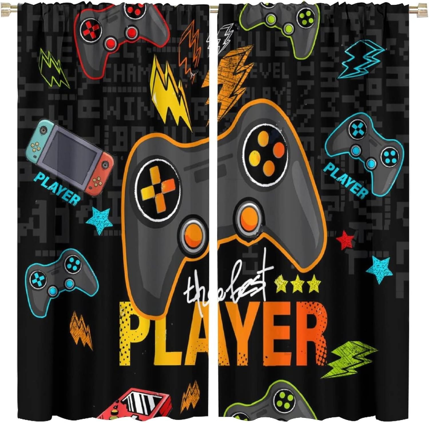 Kids Gamepad Gamer Curtains for Boys Girls Colorful Game Controller Thermal Insulated Room, Video Games Controller Curtains Rod Pocket Customized Curtains 84x84 Inch Blackout