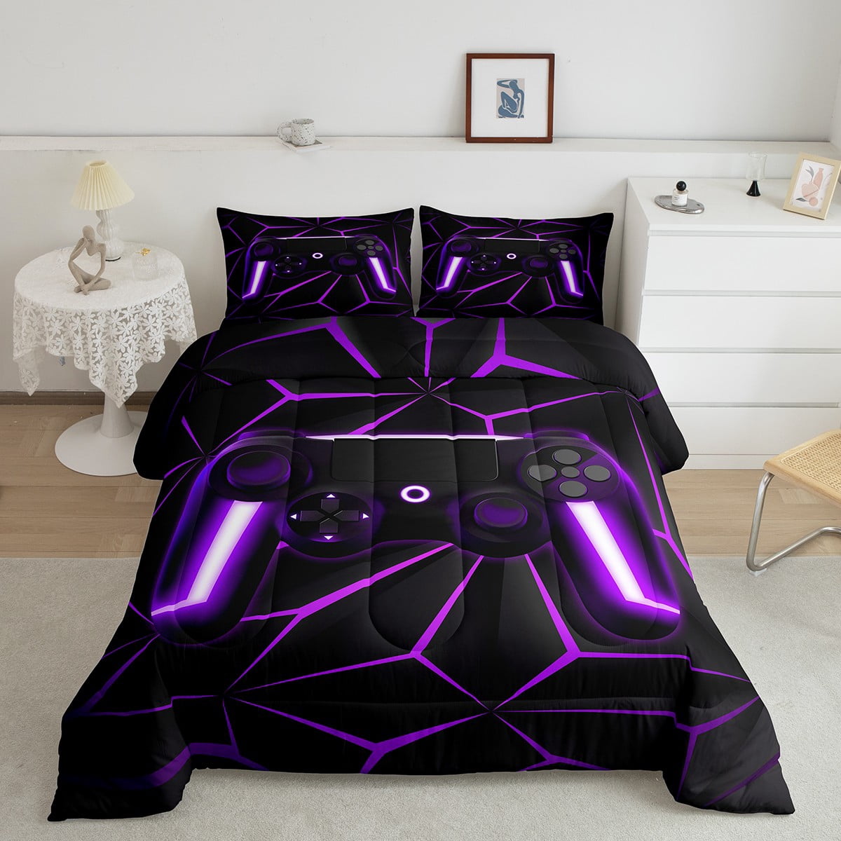 Set di biancheria da letto per videogiochi per videogiochi per tutte le stagioni per gamepad decorazione per la casa per letto 135x200cm 1 piumone con 1 federa blu nero grigio