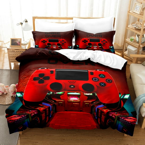 Kids Gamer Duvet Cover Set for Boys Teens,Gaming Bedding Set Video Game Controller Home Decor Comforter Game Reversible All Season Design Quilt Set with 2 Pillowcases
