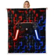 thumbnail image 1 of Gaming Fleece Blanket Twin 60"X80" Geometric Gamer Sherpa Blanket Neon Light Red Indigo Blue Game Console Teen Throw Blanket Ombre Checkered Gamepad Fuzzy Blanket For Game Room, 1 of 6