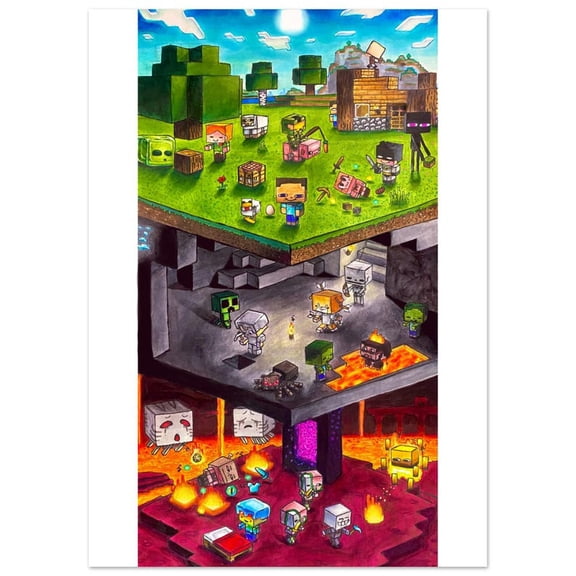 Kids Gaming Room Decor – Minecraft Fanart Wall Art Poster Print 8x12 UNFRAMED