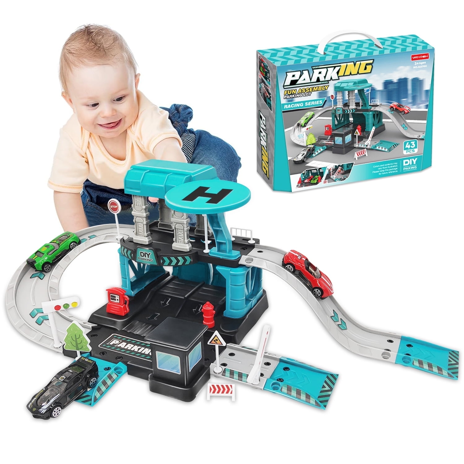 Kids Garage Toys for Boys 3-6 Years, Racing Car Toys for 2 3 4 5 Years Old Boys