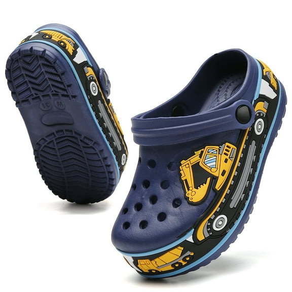 Kids Garden Clogs Boys Clogs Cute Cartoon Girls Water Clogs Home Room Lightweight Shoes Children Slip-on Breathable Beach Pool Shower Clogs Sport Kids Child Non-Slip Slides Excavator Navy 30