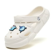 Kids Garden Clogs Girls Boys Cartoon Summer Funny Shark Water Shoes Comfort Lightweight Breathable Pool Beach Slip On Sandals Shower Slides Non-Slip Walking Slippers White 36/37