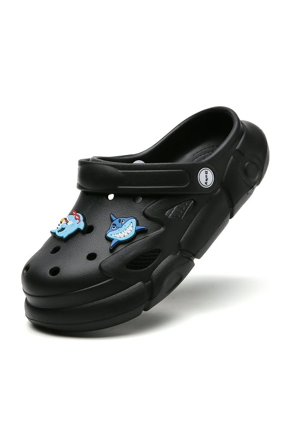 Kids Garden Clogs Girls Boys Cartoon Summer Funny Shark Water Shoes Comfort Lightweight Breathable Pool Beach Slip On Sandals Shower Slides Non-Slip Walking Slippers Black 30/31