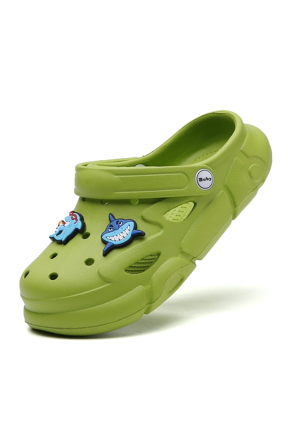 Kids Garden Clogs Girls Boys Cartoon Summer Funny Shark Water Shoes Comfort Lightweight Breathable Pool Beach Slip On Sandals Shower Slides Non-Slip Walking Slippers Green 30/31