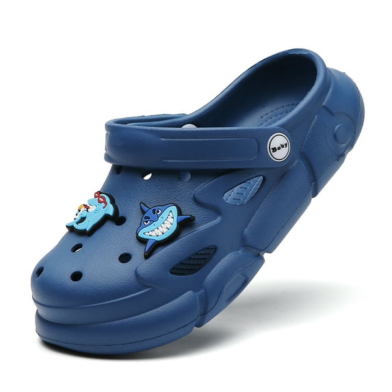Kids Garden Clogs Girls Boys Cartoon Summer Funny Shark Water Shoes Comfort Lightweight Breathable Pool Beach Slip On Sandals Shower Slides Non-Slip Walking Slippers Royalblue 36/37