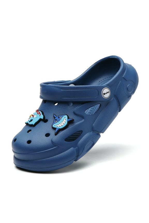 Kids Garden Clogs Girls Boys Cartoon Summer Funny Shark Water Shoes Comfort Lightweight Breathable Pool Beach Slip On Sandals Shower Slides Non-Slip Walking Slippers Royalblue 30/31