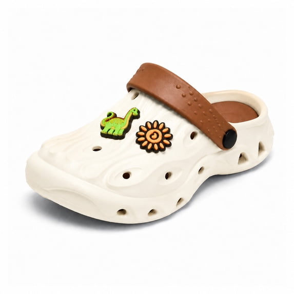 Kids Garden Clogs with Removable Insoles for Boys Girls (Toddler/Little/Big Kids), Lightweight EVA Slip on Sandals with Arch Support, Indoor Shower Shoes Outdoor Beach Pool Water Shoes, Brown