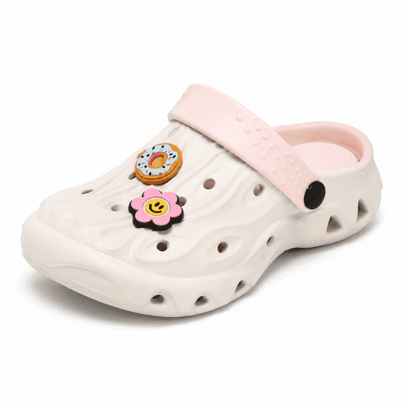 Kids Garden Clogs with Removable Insoles for Boys Girls (Toddler/Little/Big Kids), Lightweight EVA Slip on Sandals with Arch Support, Indoor Shower Shoes Outdoor Beach Pool Water Shoes, White
