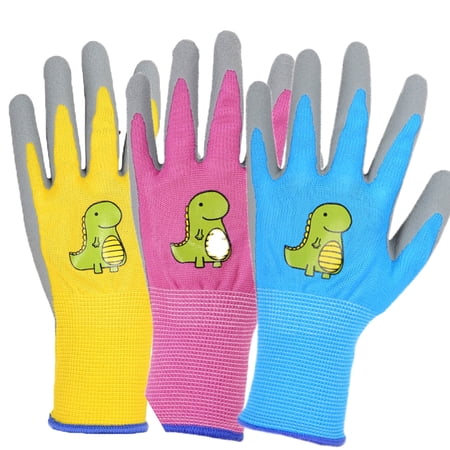 Kids Gardening Gloves 3 Pairs Non-Slip Children Yard Work Garden Gloves for Boys Girls