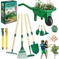 thumbnail image 1 of Kids Gardening Tools Set with Wheelbarrow, Wooden & Metal Outdoor Gardening Toys for Summer Outdoor Yard Digging & Weeding, Easter Birthday Gifts for Boys Girls Age 3+ Years (Green), 1 of 7