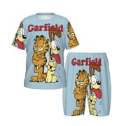 ENUAQEM Kids Garfield Pajamas Set Cartoon Shirts And Short Set Summer Pajama Pants Set For Boys Girls