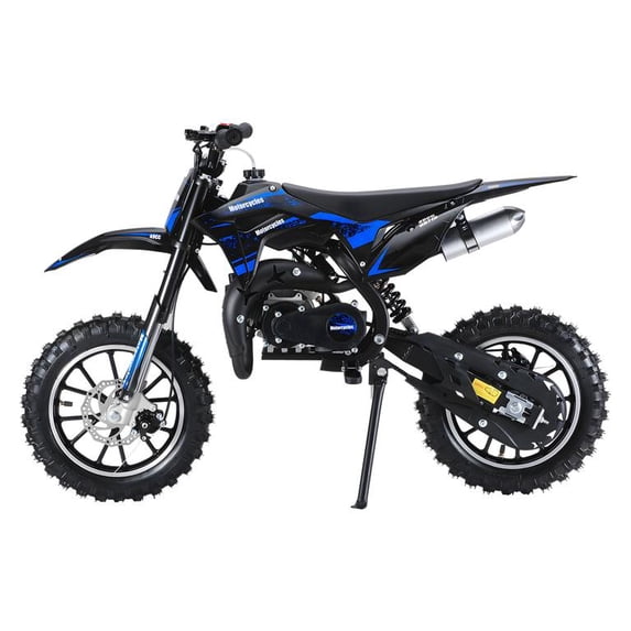 Kids Gas Powered Dirt Bike, 49cc 2-Stroke Mini Motorcycle with 10 Inch Off-Road Tires, Front Rear Disc Brakes, Easy Pull Start, Max Load 330 LBS for Ages 6+ (Blue)
