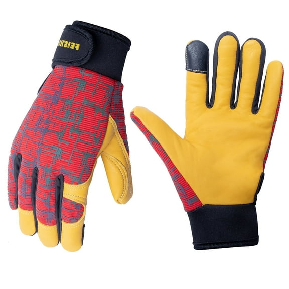 FEISHDEK Kids Leather Work Gloves, Touchscreen Reflective Breathable Safety Gloves(Red, X-Small, Age2-3)
