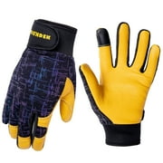 FEISHDEK Kids Genuine Leather Work Gloves, Safety Gloves, Touch Screen, Reflective, Breathable Design, for Children(Black, m, Age 6-9)