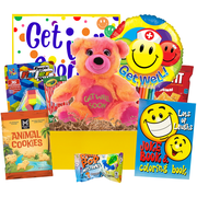 Kids Get Well Soon Gift Box, Feel Better Care Package for Boys & Girls, Teddy Bear, Balloon, Activities, Snacks & Comfort Gift for Sick Child Recovery