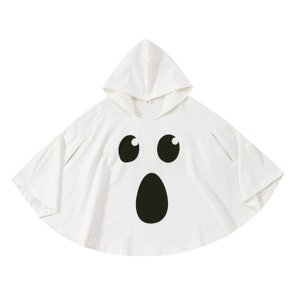 Kids Ghost Cape, White Hooded Cloak with Smiley Face, Halloween Party Dress Up Outfit for Boys Girls