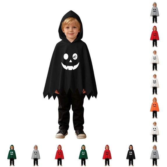 Kids Ghost Face Costume Two Piece Cute Halloween Hooded Cloak Black Pants Girls Boys Halloween Costume