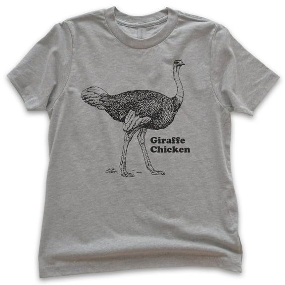 Kids Giraffe Chicken Ostrich Shirt, Youth Kids Boy Girl T-Shirt, Ostrich Shirt, Funny Farm Animal Shirt, Pun Tee, Dark Heather Gray, Medium