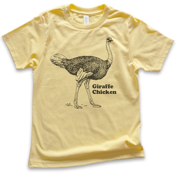 Kids Giraffe Chicken Ostrich Shirt, Youth Kids Boy Girl T-Shirt, Ostrich Shirt, Funny Farm Animal Shirt, Pun Tee, Yellow, Medium