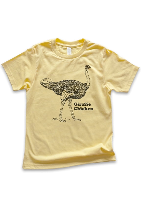Kids Giraffe Chicken Ostrich Shirt, Youth Kids Boy Girl T-Shirt, Ostrich Shirt, Funny Farm Animal Shirt, Pun Tee, Yellow, X-Large