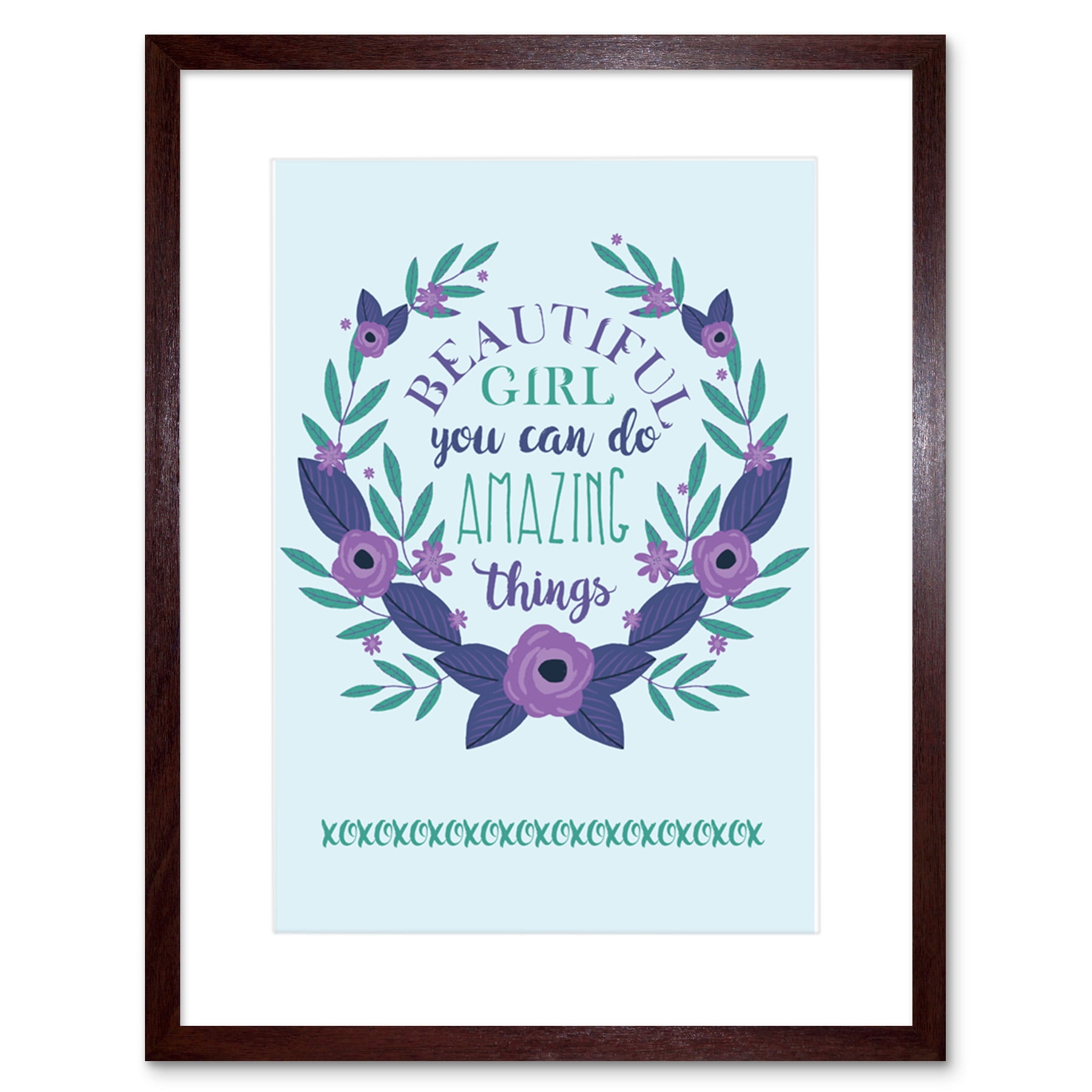 Kids Girl Beautiful Amazing Purple Floral Framed Wall Art Print