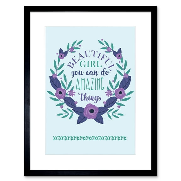 Kids Girl Beautiful Amazing Purple Floral Framed Wall Art Print