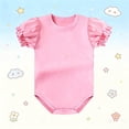 thumbnail image 1 of Kids Girl Bodysuit Pink Ruffle Sleeve Onesie, Soft Breathable Fabric Short Sleeve Romper with Snap Crotch Closure, Size 12-18 Months, 1 of 6