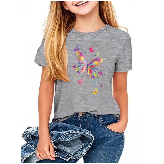 Kids Girl Boy Butterfly Graphic Loose Fit Tops Crew Neck Blouses for Kid Short Sleeve Casual Summer Fall Shirts 2026 Clothing 12 Years