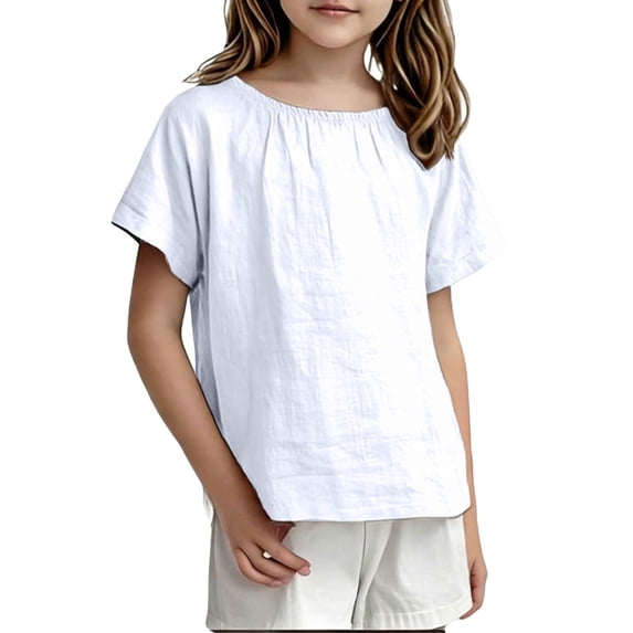 Kids Girl Boy Crew Neck Faux Linen T Shirts Tee Tops for Child Short Sleeve Loose Fit Basic Fall Summer Shirts 2026 Clothing Trendy Y2K 2 Years