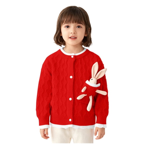 Kids Girl Boy Crew Neck Sweater Easter Jacket Outfits for Child Swiss Dot Kawaii Crochet Animal Bunny Warm Cable Knit Cardigan Winter Fall Jacket 2026 2 Years