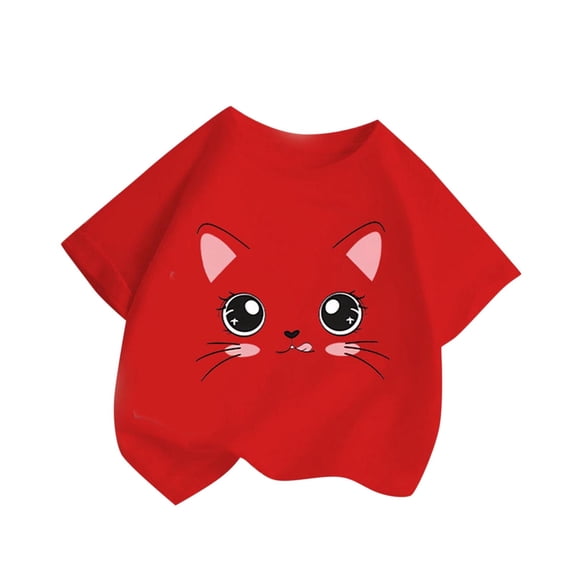 Kids Girl Boy Cute T Shirt T Shirts Cat Print Tee Tops for Child Short Elbow Sleeve Boat Neck Brunch Fall Summer Shirts 2026 Clothes Trendy Country Concert Y2K 7 Years