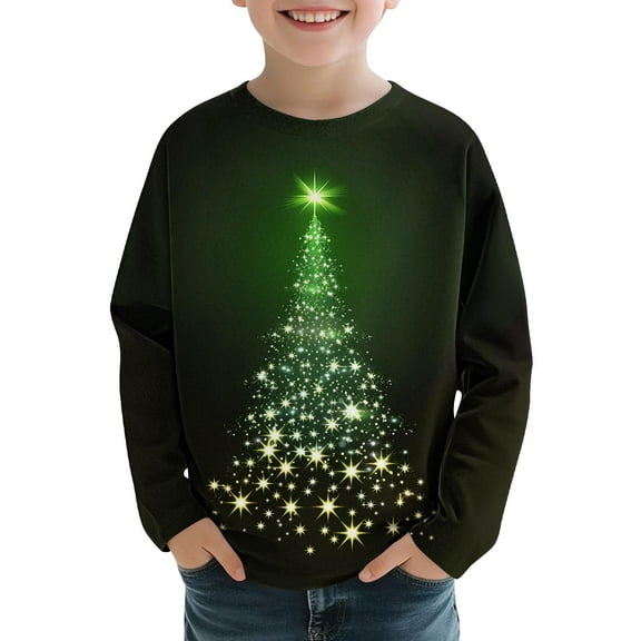 Kids Girl Boy Dressy Happy Festival Christmas Lounge T Shirts Long Sleeve Tee Tops for Kid Crewneck Graphic Cute Shirt Thermal Winter Fall Shirts 2025 Clothes