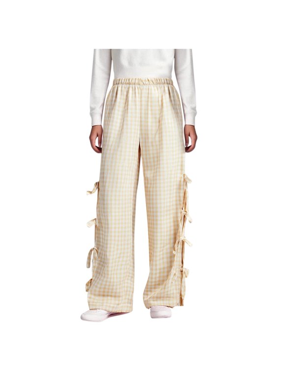 for Kids Girl Boy Fall Summer Casual Adjustable Bow Tie Plaid Flare Wide Leg Tie Knot Basic Long Bootcut Leg Trousers Pants Shorts Child 2026 Clothing Y2K 13 Years
