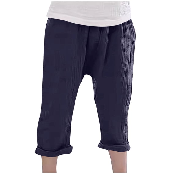 Kids Girl Boy Lightweight Pants for Kid Faux Linen Thin Harem Straight Leg Basic Long Leg Summer Fall 2026 Clothes Fashion Country Concert Y2K 2 Years