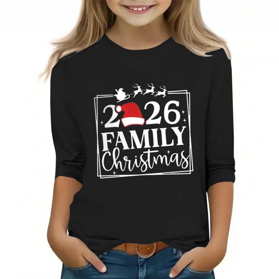 Kids Girl Boy Long 3/4 Sleeve T Shirts Graphic Tee Tops for Kid Crew Neck Happy Vacation Christmas Lounge Thermal Fall Winter Tee Shirt 2025 Clothing