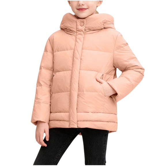 Kids Girl Boy Long Sleeve Down Jackets Hood Outerwear for Kid Brunch Warm Thick Hooded Plain Fall Winter Down Jackets 2026 Soft Comfy Clothes 7 Years