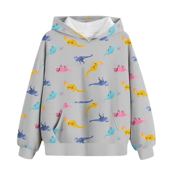 Kids Girl Boy Long Sleeve Hood Dinosaur Hooded Outfits Sweatshirt Kid Crewneck Fall Winter Hood Shirt for 4-14 Years