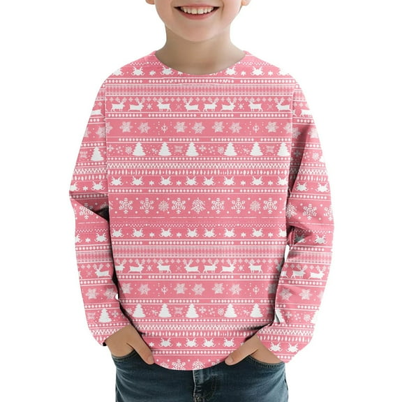 Kids Girl Boy Long Sleeve Tops Graphic Blouse for Child Boat Neck Dressy Happy Festival Christmas Casual Kawaii Shirt Warm Winter Fall Shirts 2025 Clothes