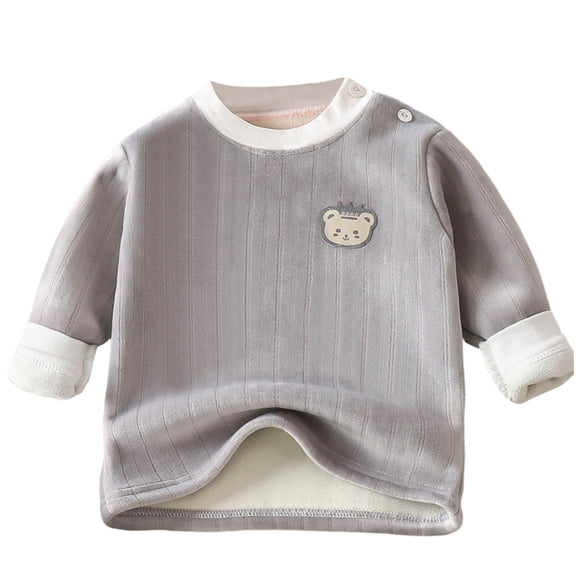 Kids Girl Boy Lounge T Shirts Long Sleeve Tops Tee for Kid Crewneck Fleece Lined Wool Moon Graphic Cute Thermal Fuzzy Plain Fall Winter Tee Shirt 2026 1 Year