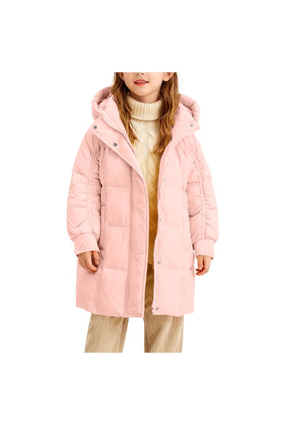 Kids Girl Boy Padded Jacket Hood Coats for Child Long Warm Thick Puffer Hooded Plain Winter Fall Coats 2026 Soft Comfy Clothes Trendy Regular Fit 4 Years